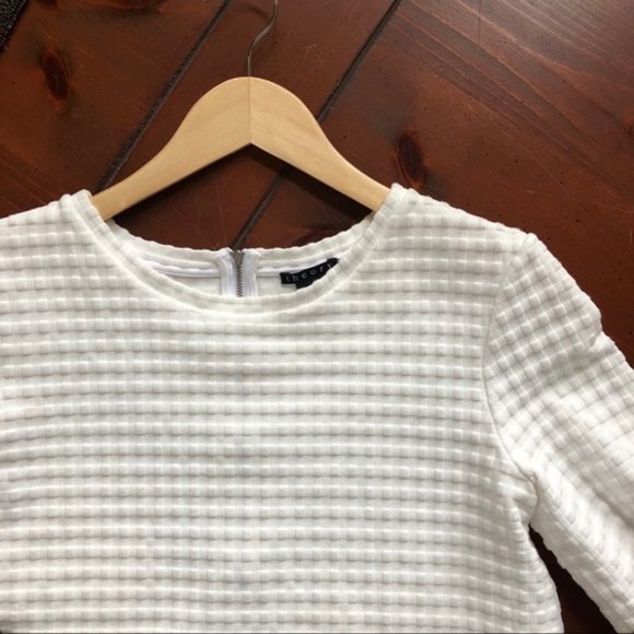 New Theory Hesha waffle knit gingham textured boxy structured cropped blouse top - Picture 11 of 16